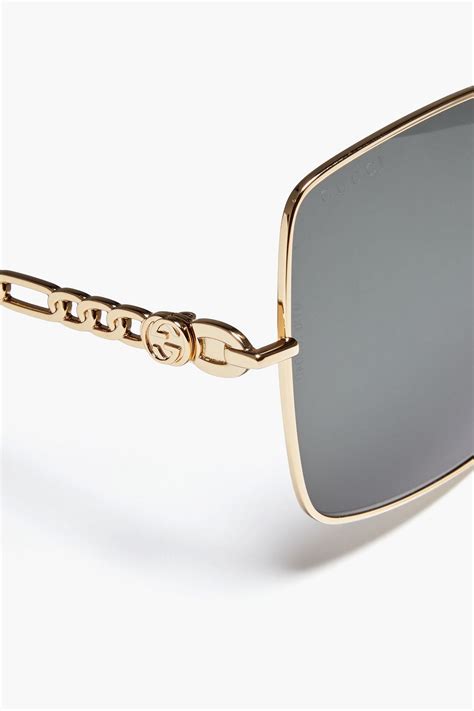 gucci square-frame gold-tone sunglasses|Gucci rectangular sunglasses with chain.